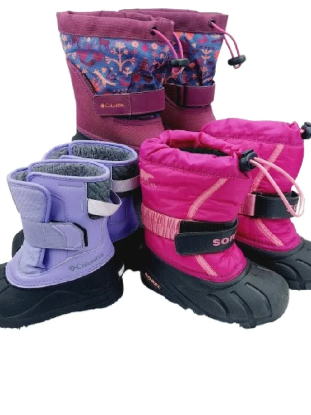 Set of 3 Sorel Columbia Girl's Purple Pink Ankle Snow Winter Boots Size US 9